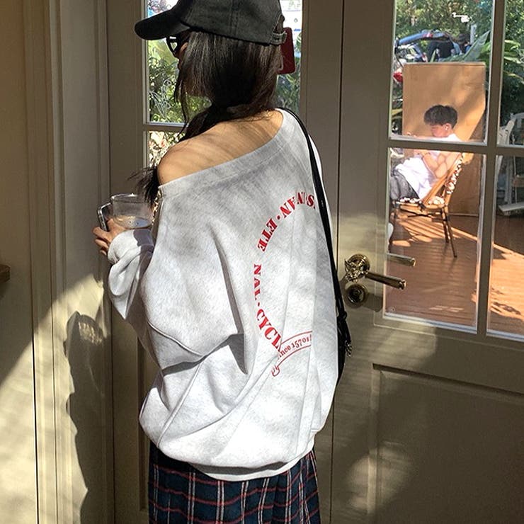 バックサークルロゴプリントオフショルダースウェットトレーナー 春 秋 | SHEENA  | 詳細画像5 