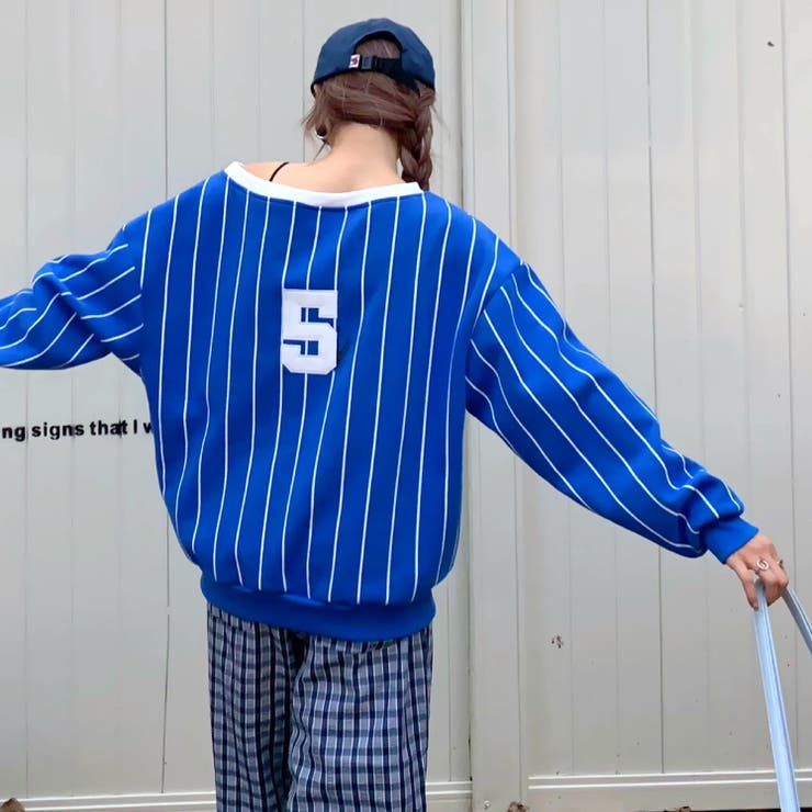 ピンストライプワンショルダーゲームシャツトレーナー 春 秋 | SHEENA  | 詳細画像12 