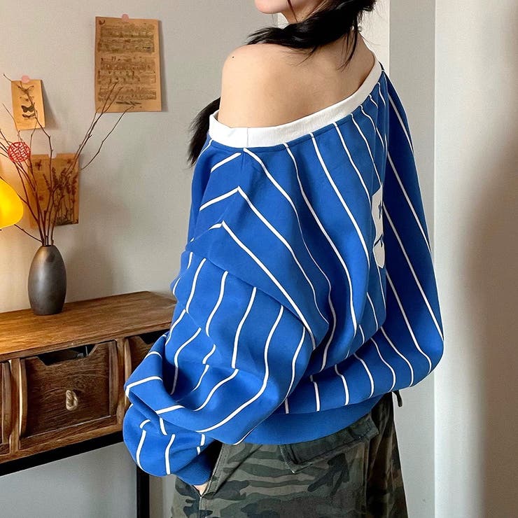 ピンストライプワンショルダーゲームシャツトレーナー 春 秋 | SHEENA  | 詳細画像20 