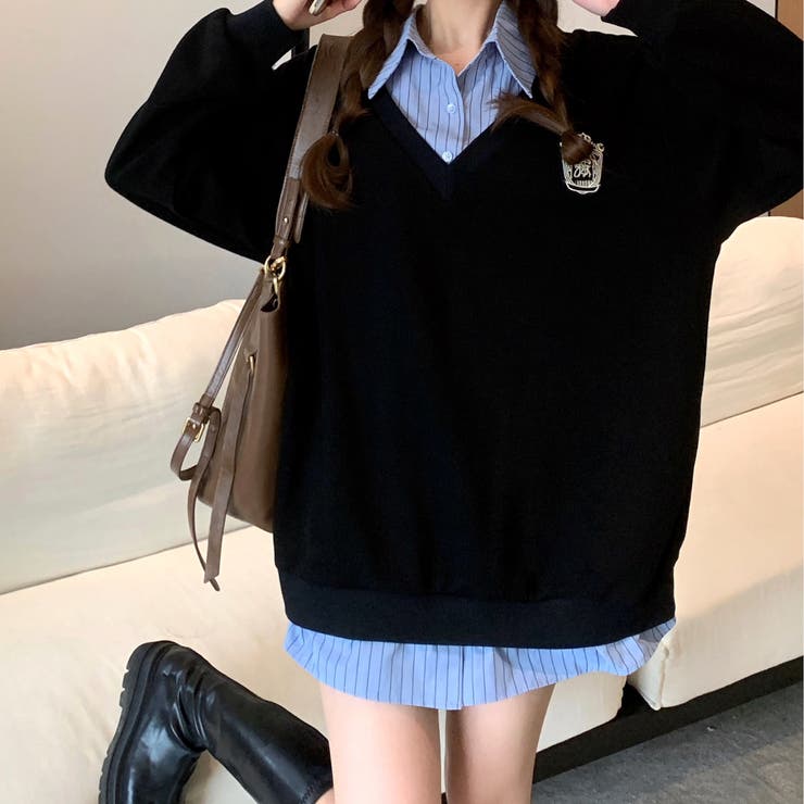 nagonstansストライプ レイヤードデザイン トップス nagonstans】 Mix Border T-Shirt color : Sky price:¥20,000＋tax