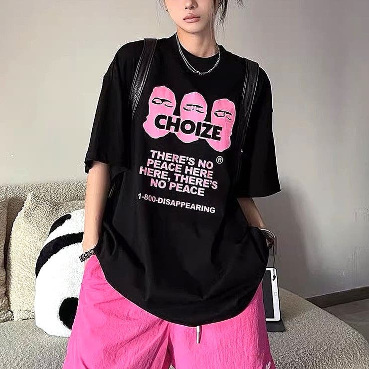 ブラック | オーバーサイズグラフィックロゴプリントTシャツ | SHEENA 