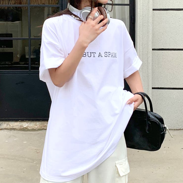 バックフラワーロゴプリントオーバーサイズTシャツ[品番