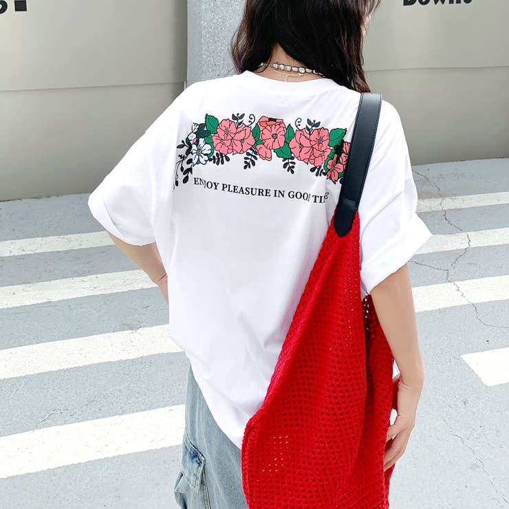 ホワイト | バックフラワーロゴプリントオーバーサイズTシャツ | SHEENA 