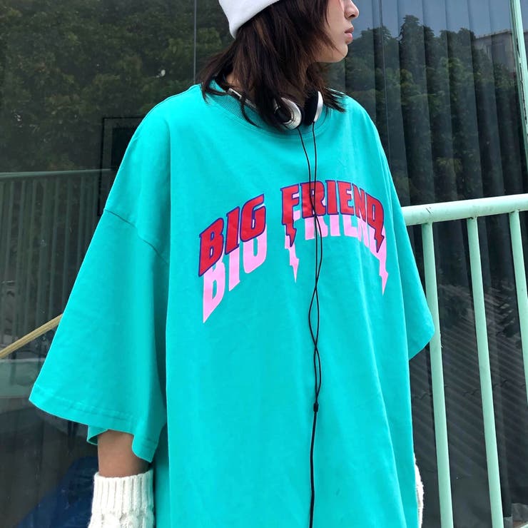 エメラルドグリーン | BIG FRIENDロゴプリントルーズTシャツ | SHEENA 