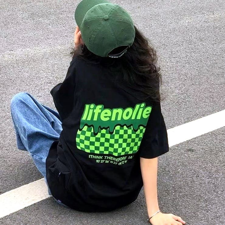 ブラック | バックプリントオーバーサイズTシャツ | SHEENA 