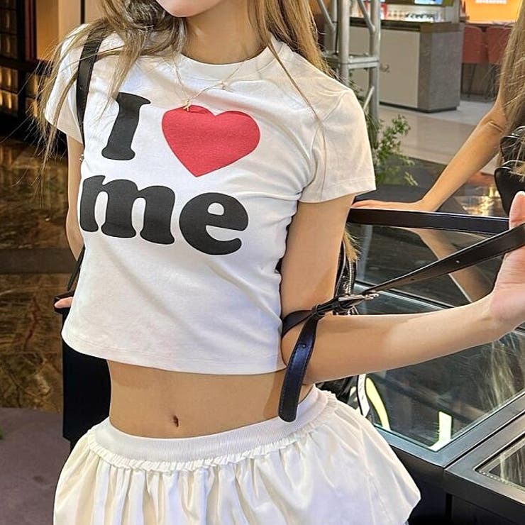 ホワイト | I love meロゴプリントコンパクトTシャツ | SHEENA 