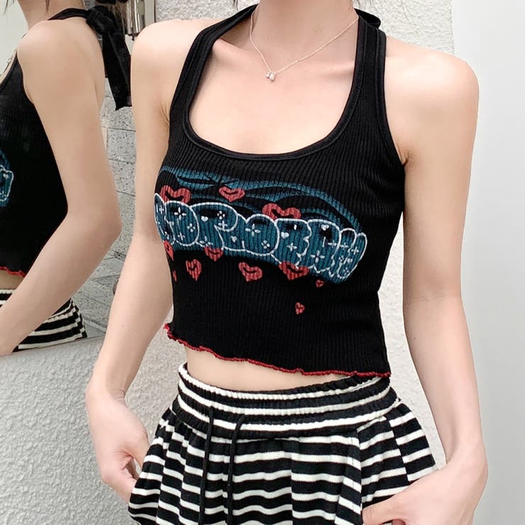 スプレーペイント風ロゴホルターネックタンクトップ | SHEENA  | 詳細画像8 