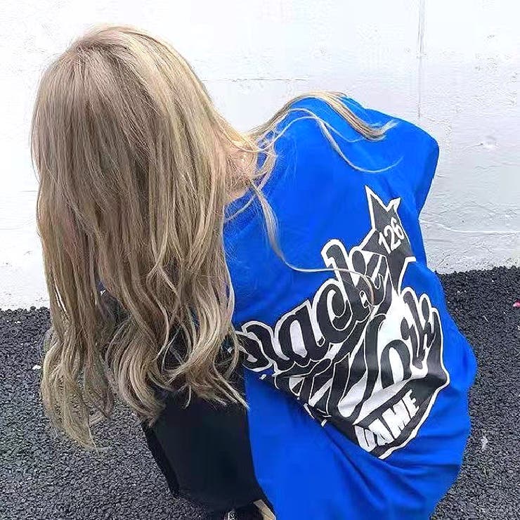 ブルー | グラフィックロゴプリントオーバーサイズTシャツ | SHEENA 