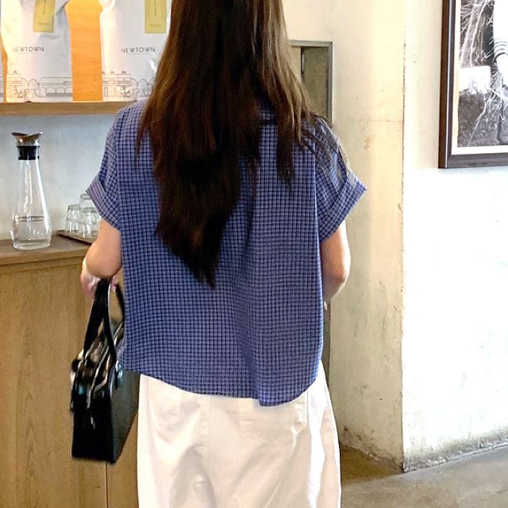 ワンポイント刺繍チェック柄半袖シャツ[品番：SHNW0012443