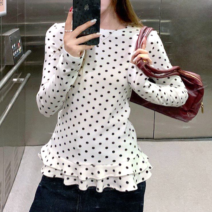 裾フリルドットプリントロンT/長袖Tシャツ | SHEENA  | 詳細画像2 