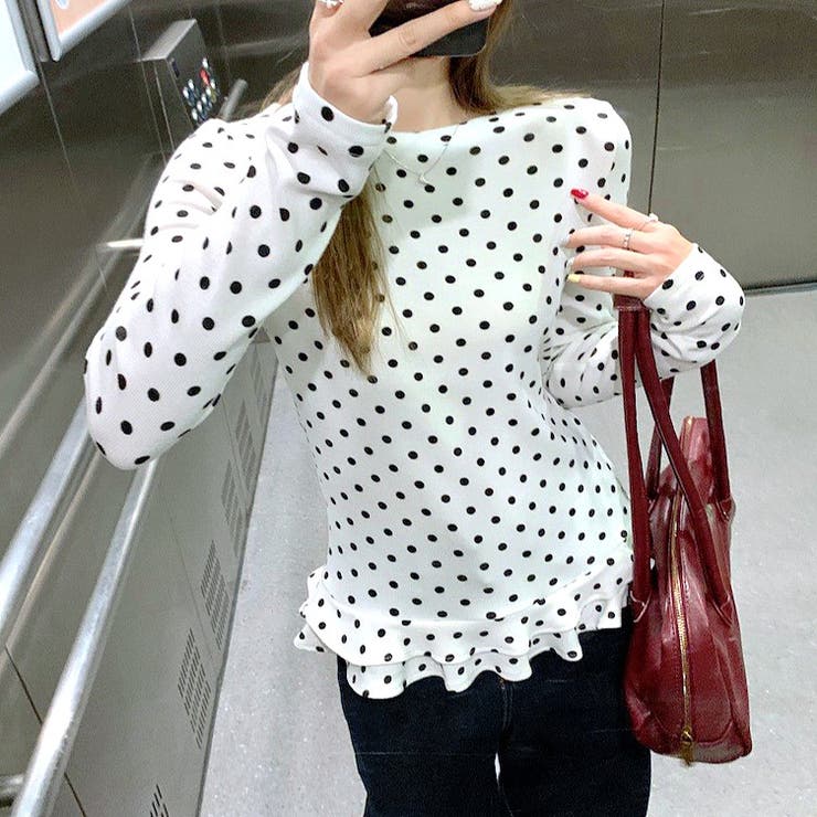 裾フリルドットプリントロンT/長袖Tシャツ | SHEENA  | 詳細画像3 