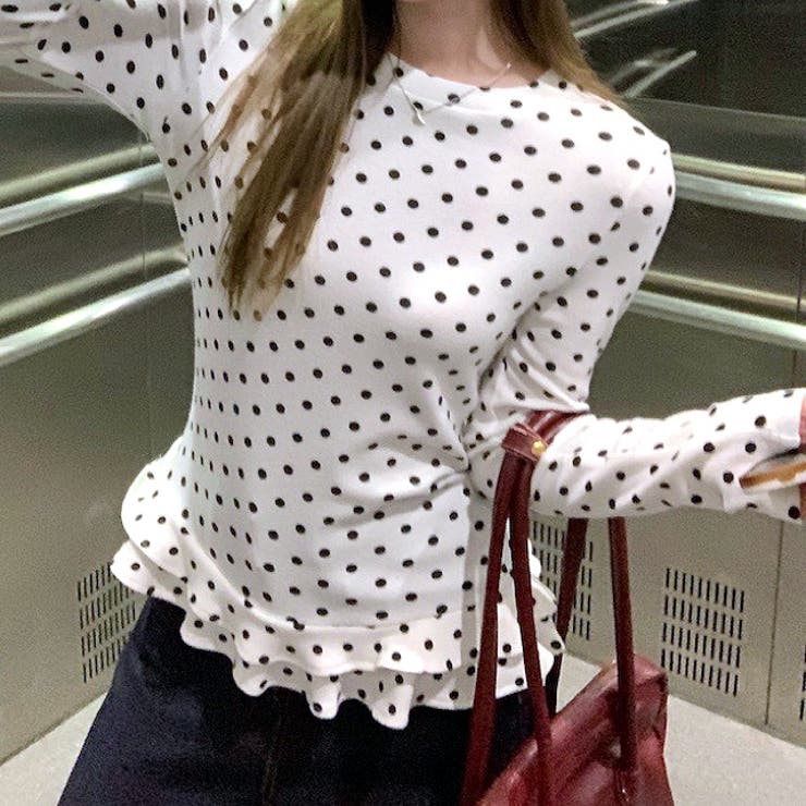 裾フリルドットプリントロンT/長袖Tシャツ | SHEENA  | 詳細画像4 