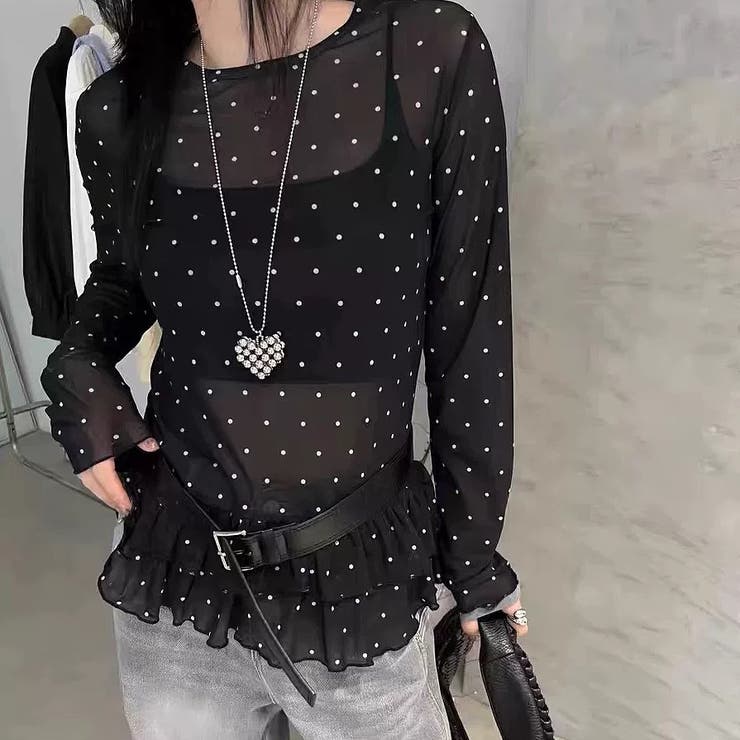 裾フリルドットシアートップス[品番：SHNW0012493]｜SHEENA