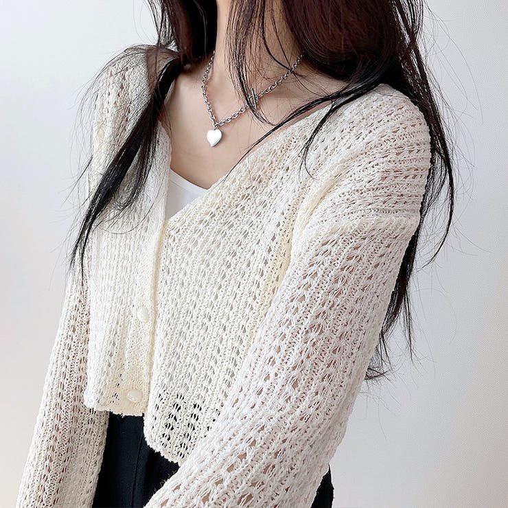 ゆったりスリーブ透かし編みニットカーディガン | SHEENA  | 詳細画像5 