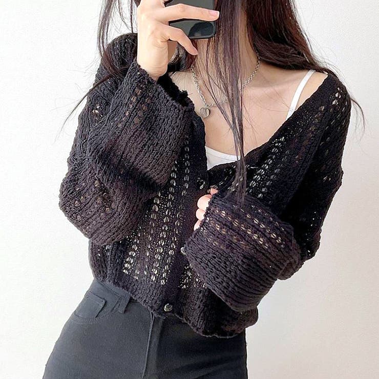 ゆったりスリーブ透かし編みニットカーディガン | SHEENA  | 詳細画像6 