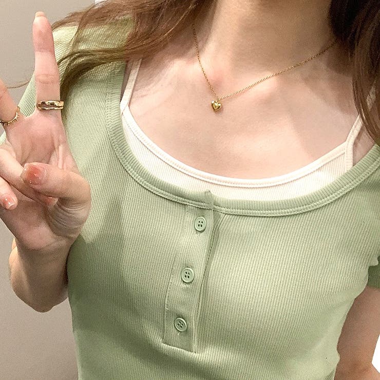 レイヤード風ヘンリーネック半袖リブトップス | SHEENA  | 詳細画像22 
