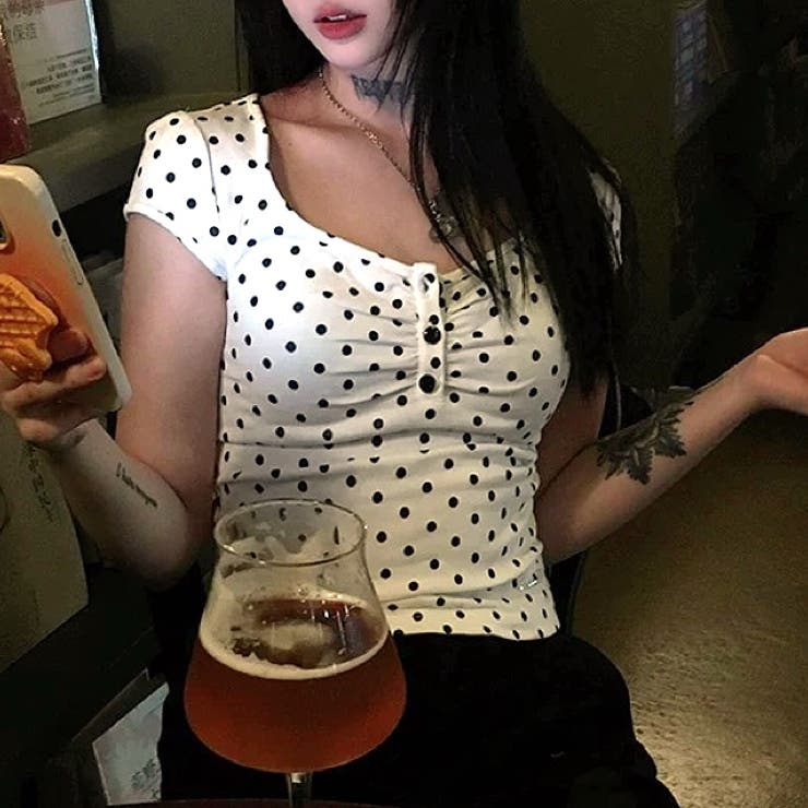ドット柄ヘンリーネック半袖トップス | SHEENA  | 詳細画像13 