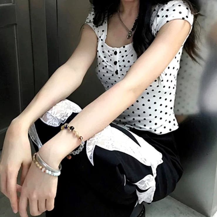 ドット柄ヘンリーネック半袖トップス | SHEENA  | 詳細画像14 
