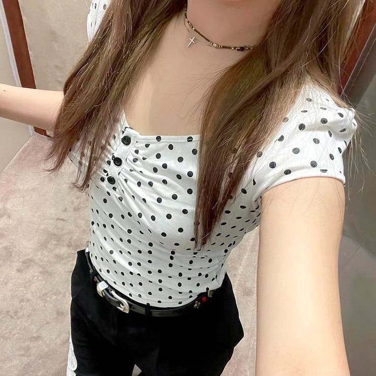 ドット柄ヘンリーネック半袖トップス | SHEENA  | 詳細画像9 