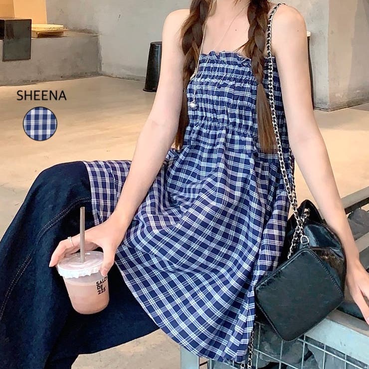チェック柄シャーリングベアチュニック[品番：SHNW0012525]｜SHEENA