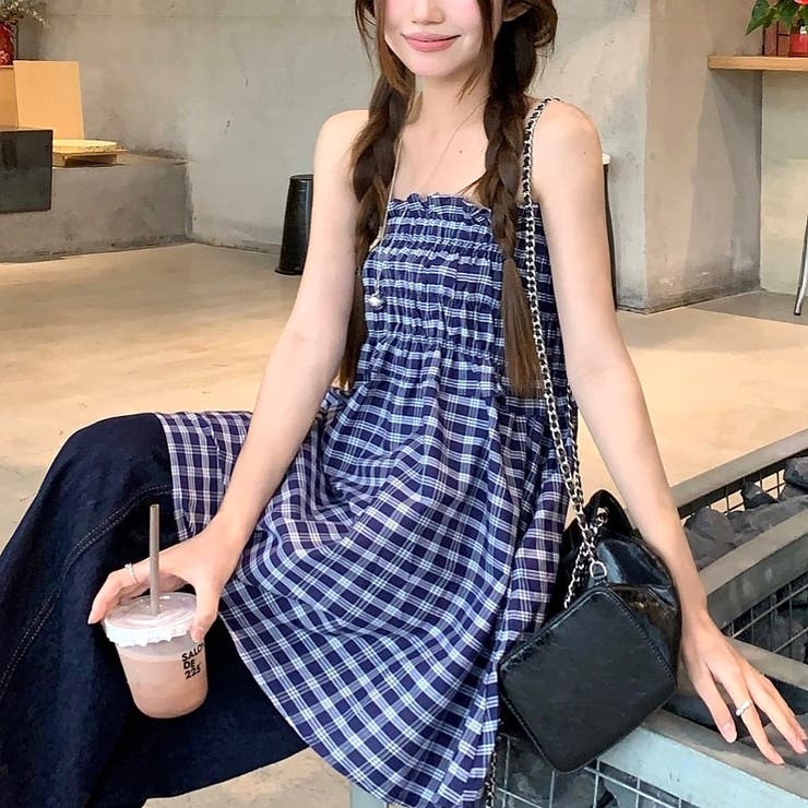チェック柄シャーリングベアチュニック[品番：SHNW0012525]｜SHEENA