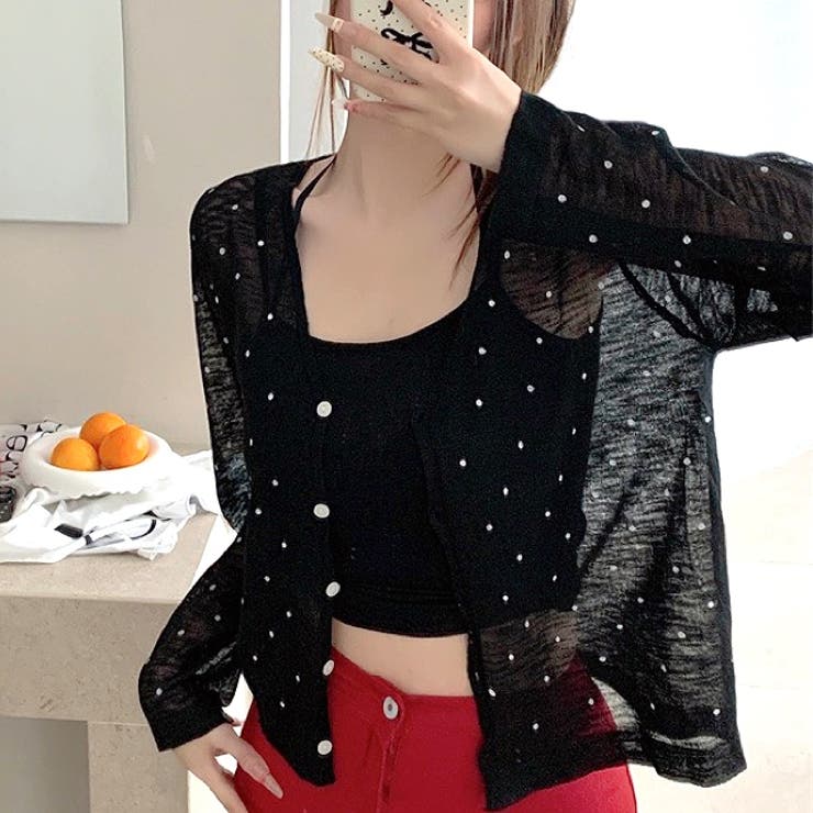 ドット柄 シースルー カーディガン シアー FILMY IENA イエナ ドットシアーニットカーディガン[品番：SHNW0012529]｜SHEENA