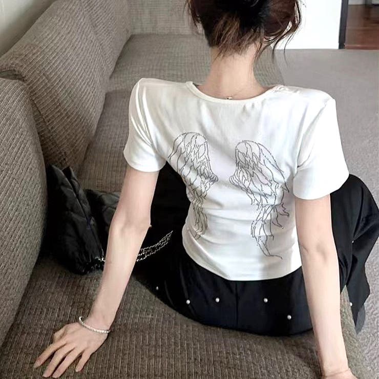 キラキラストーンエンジェルモチーフコンパクトTシャツ | SHEENA  | 詳細画像18 