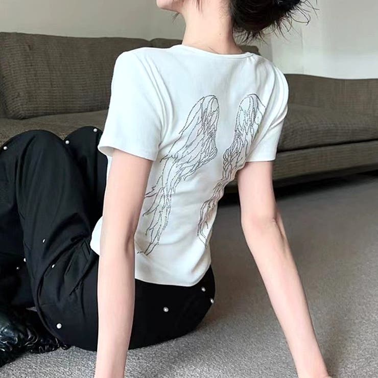 キラキラストーンエンジェルモチーフコンパクトTシャツ | SHEENA  | 詳細画像19 