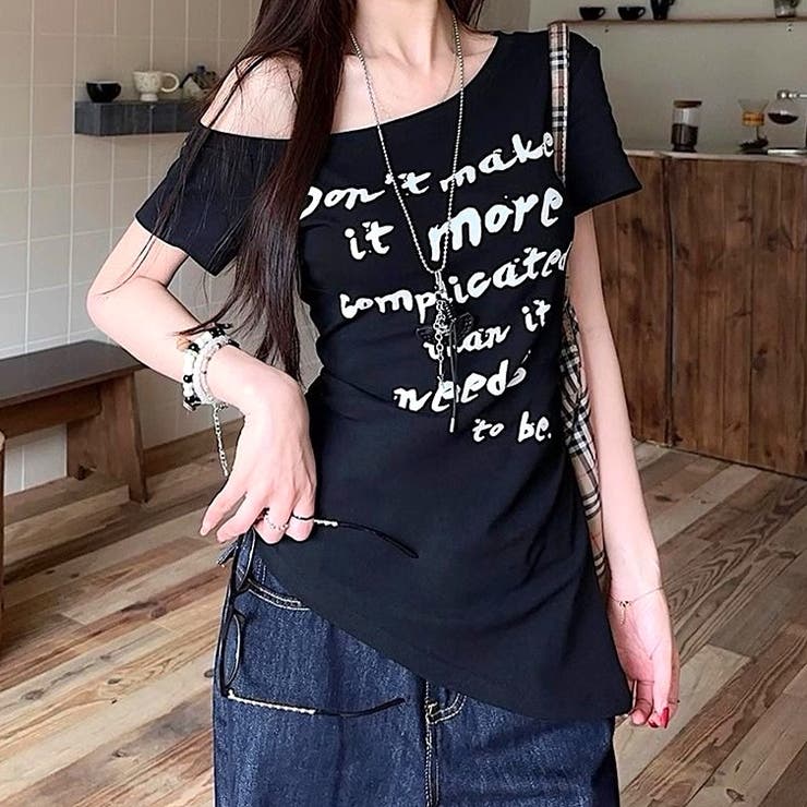 サイドシャーリングワンショルロゴプリントTシャツ | SHEENA  | 詳細画像17 