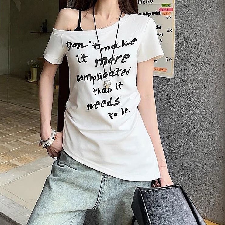 サイドシャーリングワンショルロゴプリントTシャツ | SHEENA  | 詳細画像2 