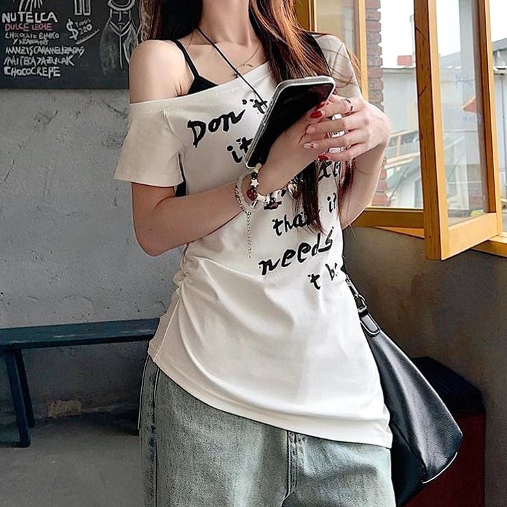 Echan様☆専用！5点 BERSHKA☆ワンショルTシャツ サイドシャーリングワンショルロゴプリントTシャツ[品番：SHNW0012535