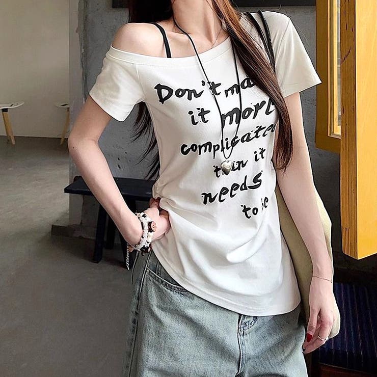 サイドシャーリングワンショルロゴプリントTシャツ | SHEENA  | 詳細画像4 
