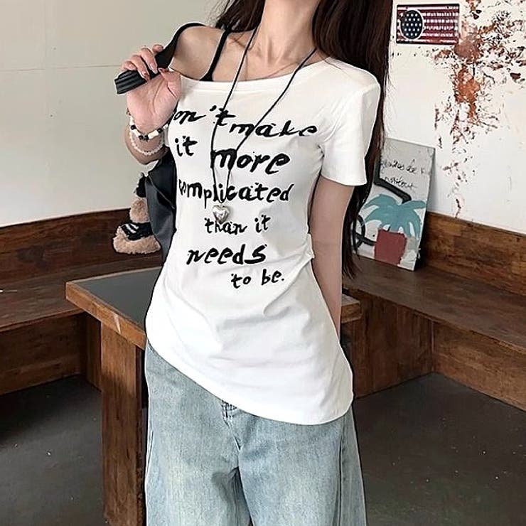 サイドシャーリングワンショルロゴプリントTシャツ | SHEENA  | 詳細画像5 