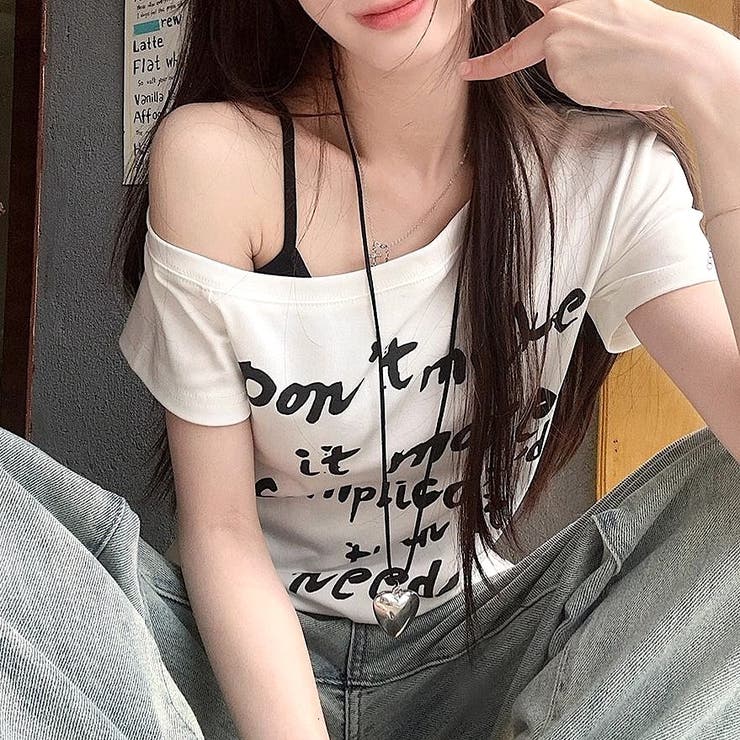 サイドシャーリングワンショルロゴプリントTシャツ | SHEENA  | 詳細画像8 