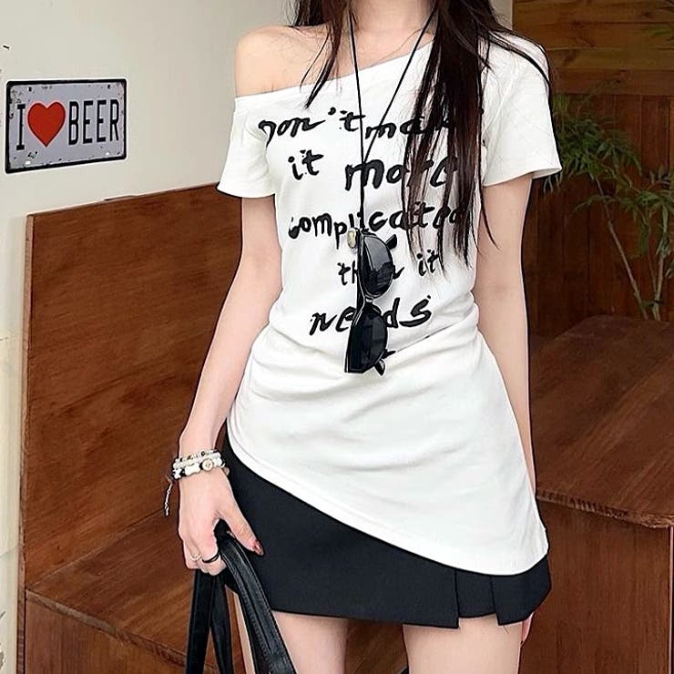 サイドシャーリングワンショルロゴプリントTシャツ | SHEENA  | 詳細画像9 
