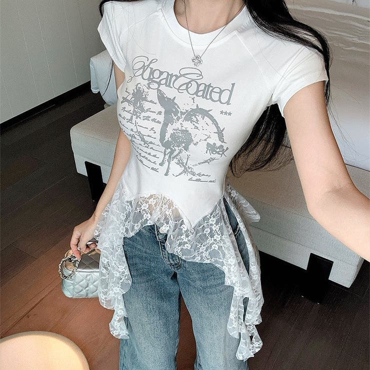 レースフリルイレヘムプリントTシャツ | SHEENA  | 詳細画像5 
