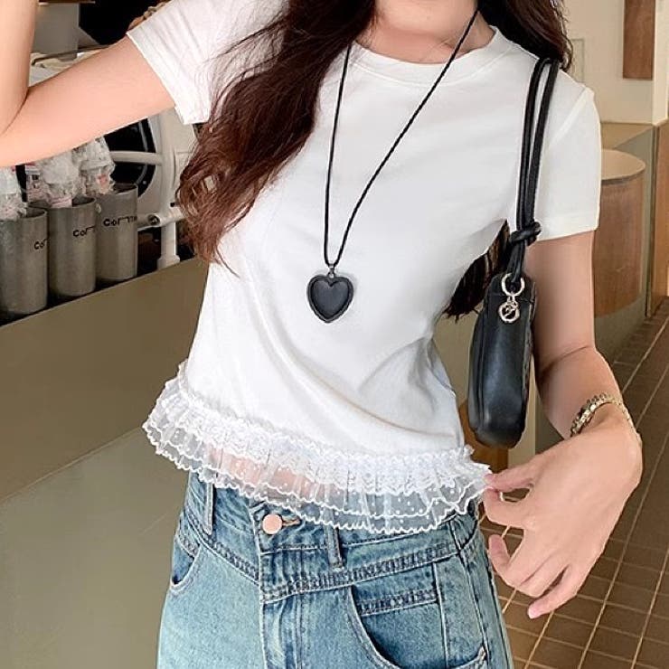 裾ティアードフリルレースTシャツ[品番：SHNW0012545]｜SHEENA