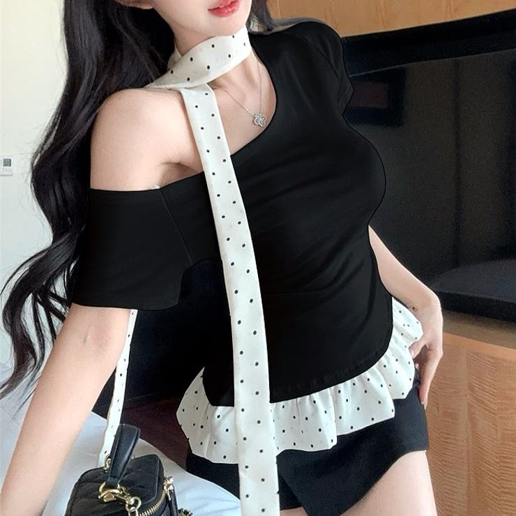 美品　シーニュ　Cygne　ワンショルリボントップス　Veronica　F　黒 美品 シーニュ Cygne ワンショルリボントップス Veronica F 黒
