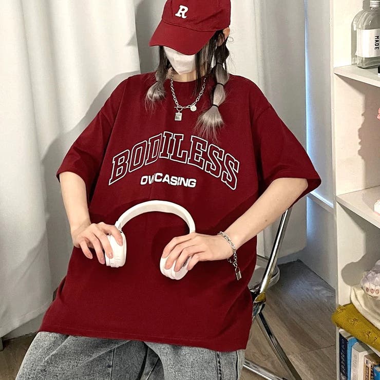 ワインレッド | BODILESSロゴオーバーサイズＴシャツ | SHEENA 