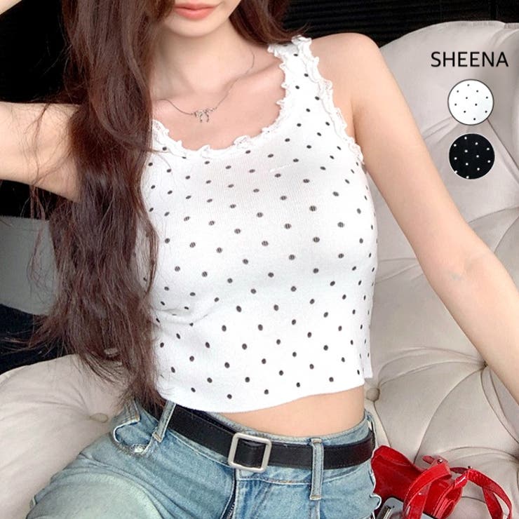 ドットフリルニットタンクトップ[品番：SHNW0012633]｜SHEENA