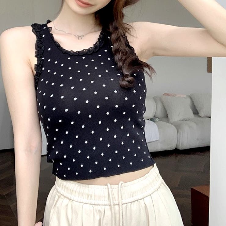 ドットフリルニットタンクトップ[品番：SHNW0012633]｜SHEENA