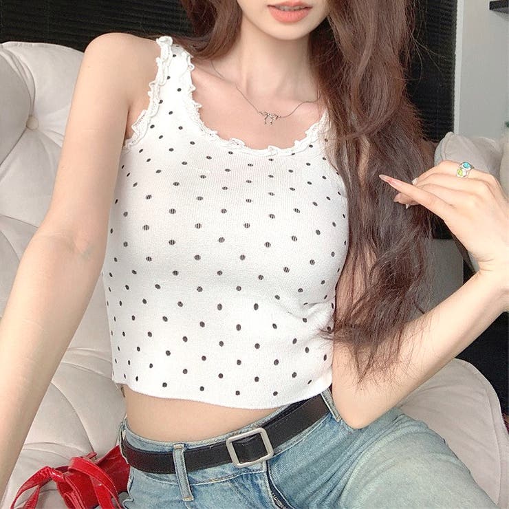 ドットフリルニットタンクトップ[品番：SHNW0012633]｜SHEENA