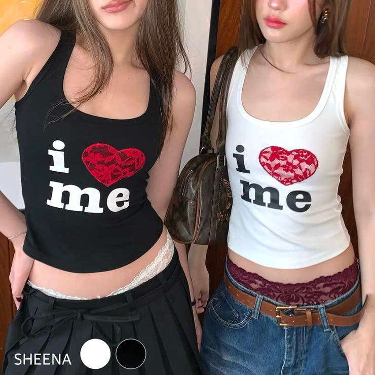 I love me レースハートロゴタンクトップ[品番：SHNW0012648]｜SHEENA