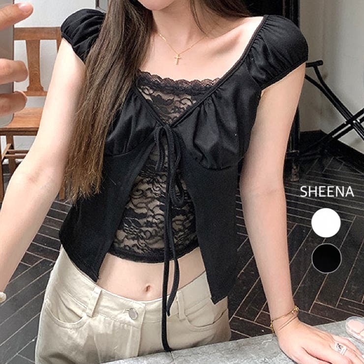 レースレイヤード風リボンギャザートップス | SHEENA  | 詳細画像1 