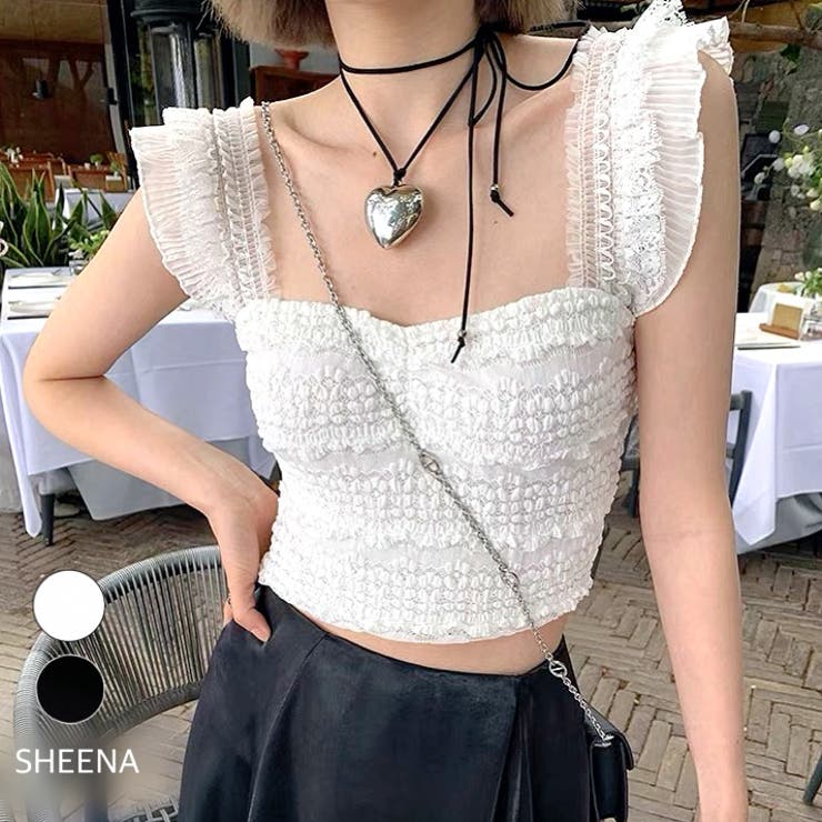 レースフリルショルダーぽこぽこトップス[品番：SHNW0012663