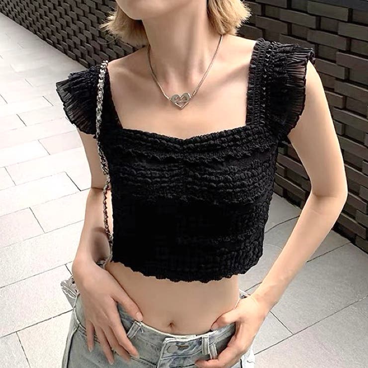 レースフリルショルダーぽこぽこトップス[品番：SHNW0012663]｜SHEENA
