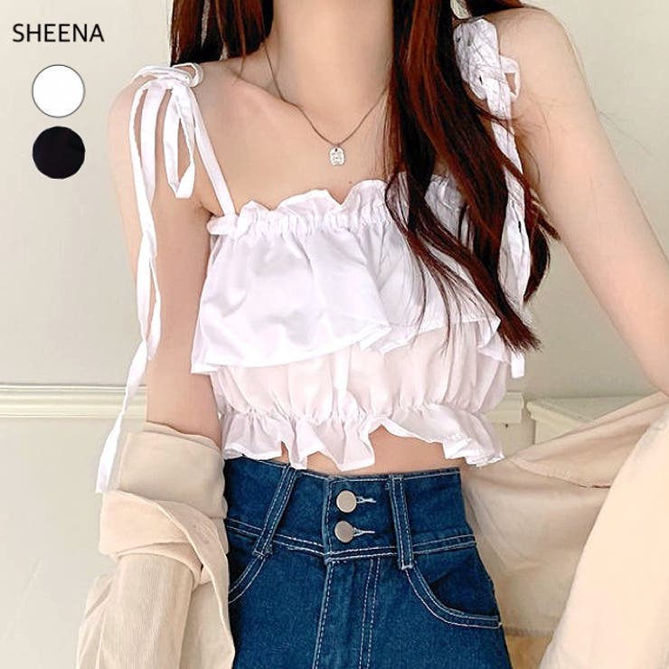 リボンショルダーフリルキャミソール[品番：SHNW0012682]｜SHEENA
