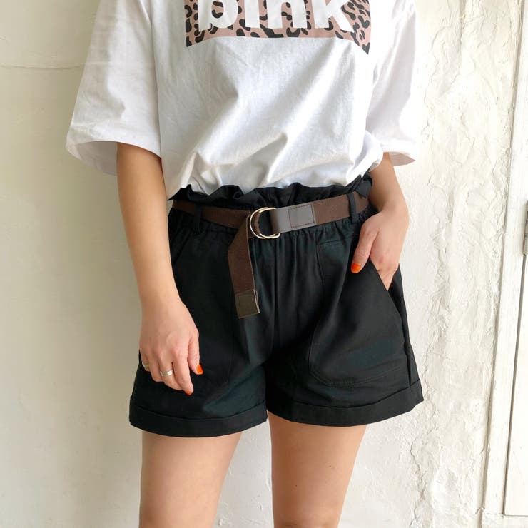ベルト付ウエストゴムショートパンツ パンツ ボトムス ショート