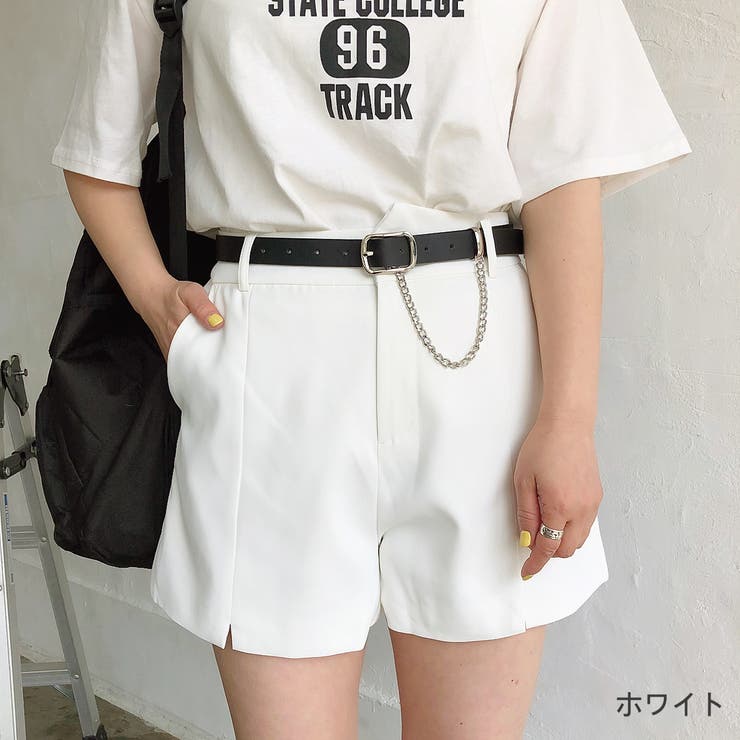 ベルトセット裾スリットデザインショートパンツ 春 夏[品番