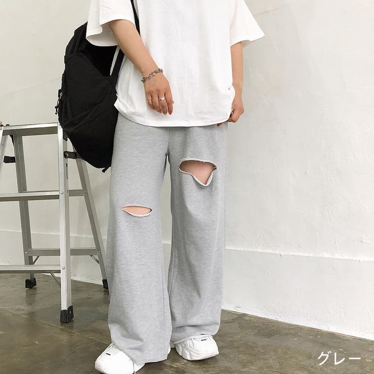 ダメージ加工 ダメージスウェットパンツ レディース ダメージ